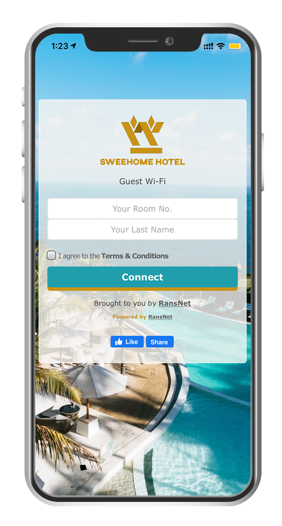 RansNet HSG branded captive-portal guest Wi-Fi sign-in